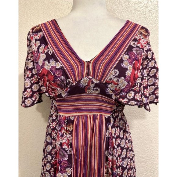 Vintage 90s Purple Floral Cute Summer Tie Dress - Picture 2 of 5